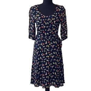 Boden blue floral side zip lined belted 3/4 sleeve dress women’s size 4